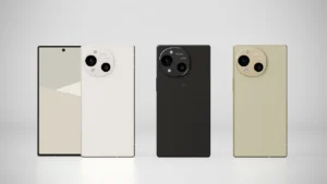 Sharp Aquos R10 स्मार्टफोन के तीन रंगों में फ्रंट और बैक डिज़ाइन
